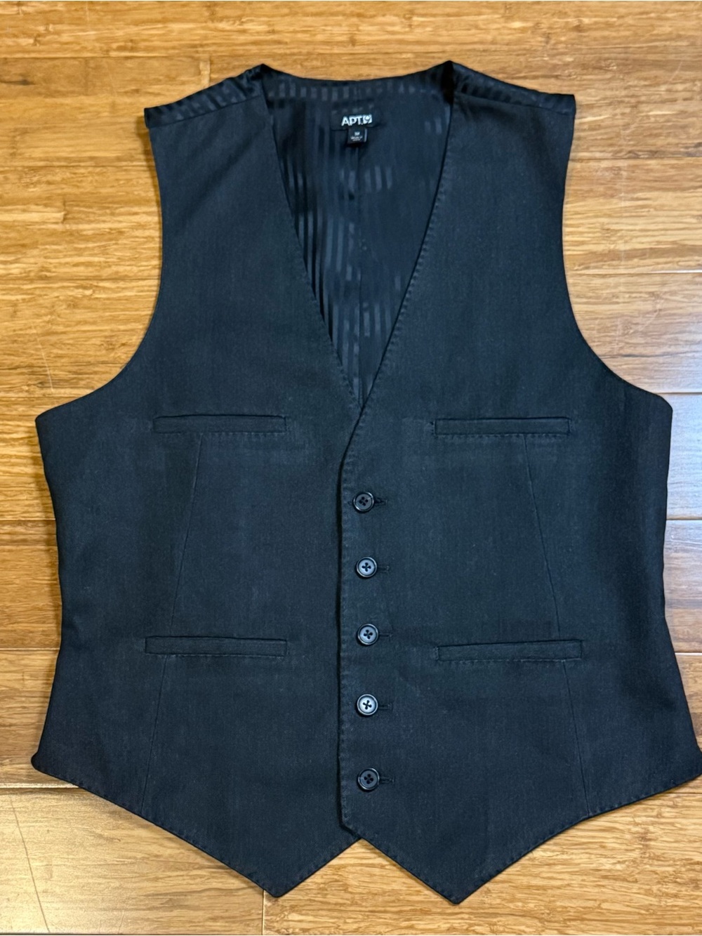 Apt. 9 Men’s Black Suit Vest Satin Striped Pattern Five Button Waistcoat Medium